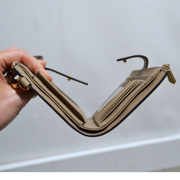 Michael Kors Jet Set Leather Double Zip Phone Case Wallet Wristlet Tan - Picture 9 of 11